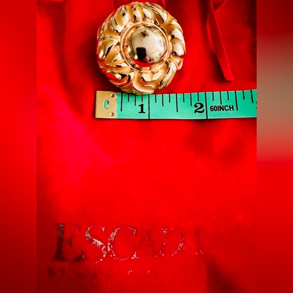 ESCADA 1980s Rare Vintage Goldtone Button Disc Clipon Signed Earrings & Dust Bag - Picture 5 of 6